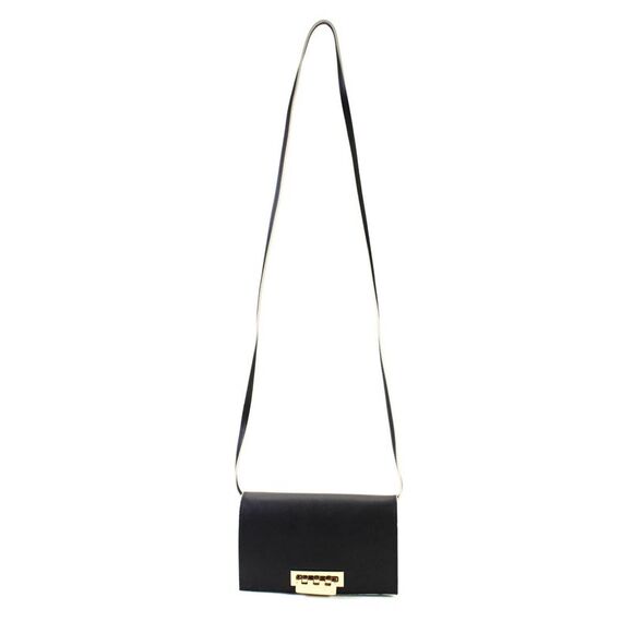 ZAC Zac Posen Leather Push Lock Small Crossbody Handbag Black White - Picture 5 of 8